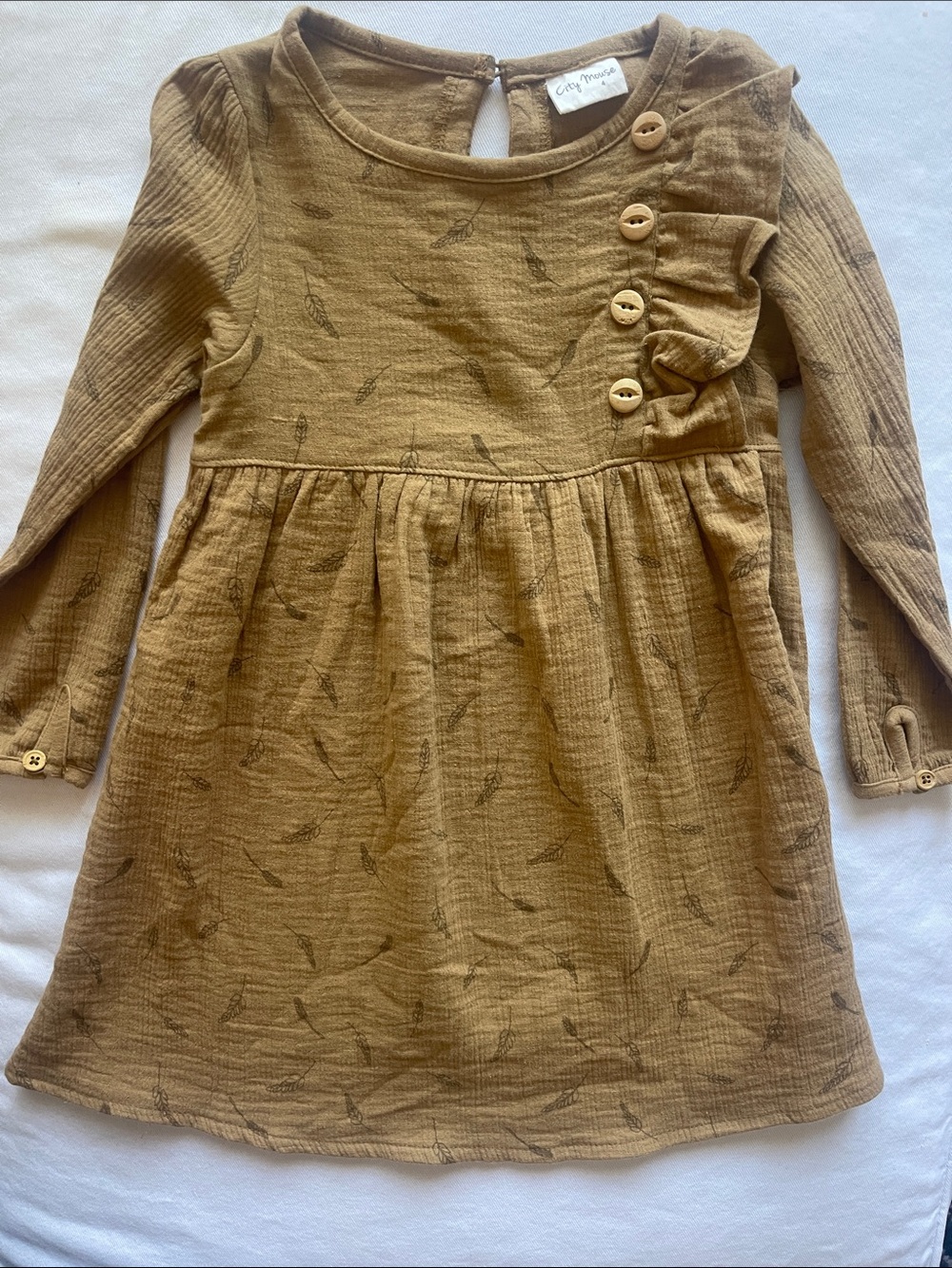 CITY MOUSE Girls Size 4 Long-Sleeve Ruffle Dress in Mustard - Kids